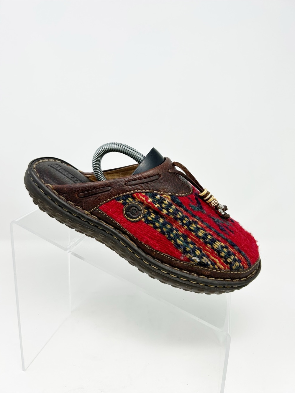 Børn Clog Mule Slip-On Shoes Red Southwestern Pattern Leather Trim Size 6